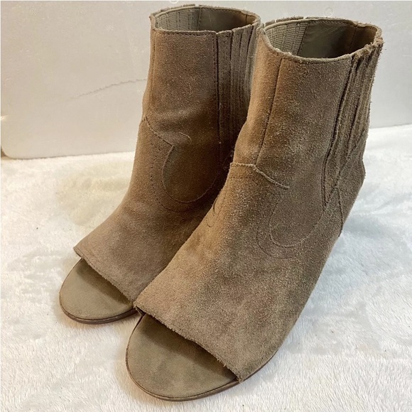 Dolce Vita Pasha Ankle Bootie Taupe Suede Leather Open Toe Stacked Heel Size 9M - Picture 5 of 16